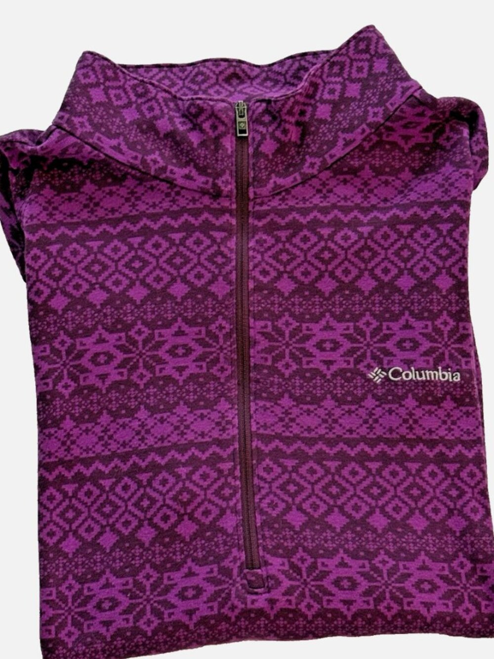 Columbia Women's XL Purple Fair Isle Geometric 1/4 1/2 Zip Pullover Shirt Jacket